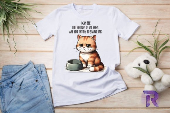 Bowl Drama Hungry Cat Graphic: T-Shirt Designs & Graphics