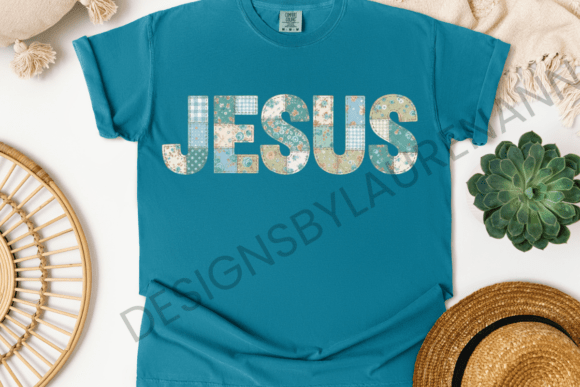 Jesus Blue Patchwork Style Graphic for T-Shirt Designs