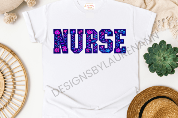 Neon Floral Nurse Patch: Graphics & T-Shirt Designs