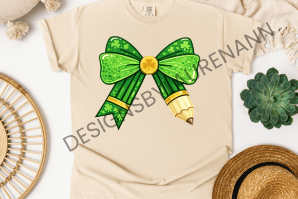 Shamrock Pencil Bow Graphic for T-Shirt Designs
